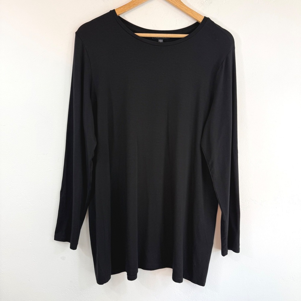 Eileen Fisher Long Sleeve Top Black Tencel Jersey Minimalist Lagenlook Basics L
